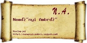 Neményi Ambró névjegykártya